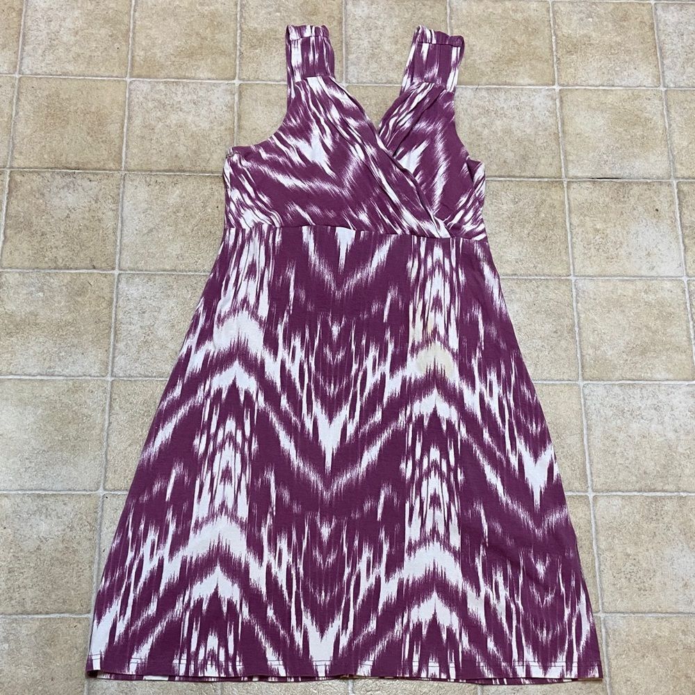 Aventura eco Elegant Purple and White Patterned Midi Dress Size M